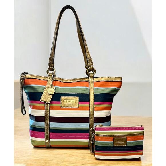 Y2K Coach 12421 Legacy Stripe Tote Bag & 41660 Legacy Stripe Wristlet - Picture 1 of 16